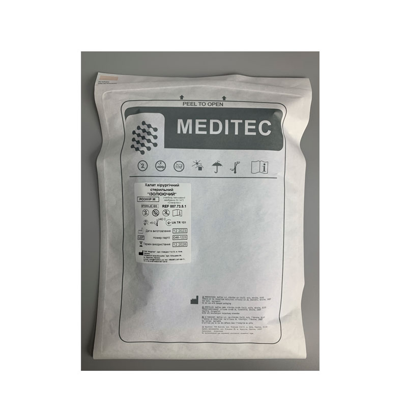 Халат хірургічний стерильний «Ізолюючий», розмір М, матеріал спанбонд ламінований мембраною 52 г/м*2 «Спанфлекс»